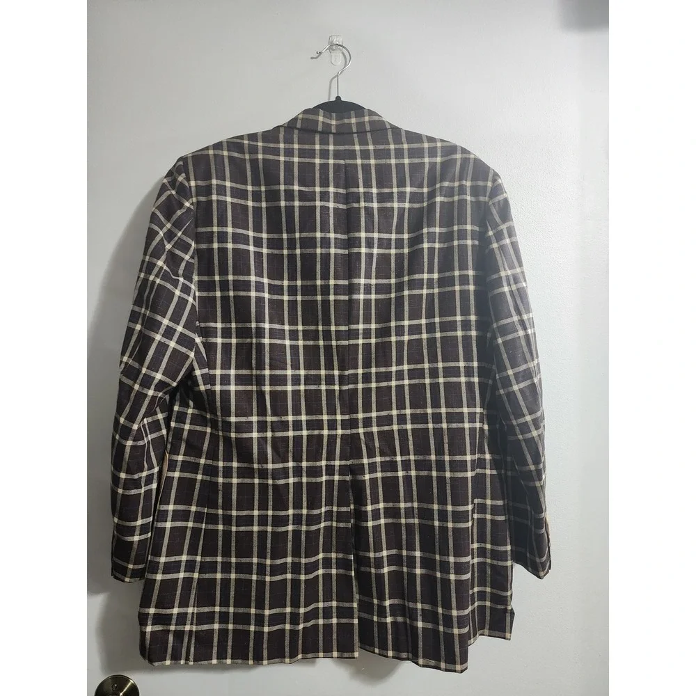 Vintage Jules de Berguae Plaid Blazer Eric Salm Chicago Brown Tan 44W38 Mens 43R